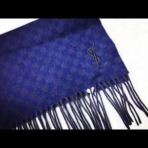 YSL blue checkers wool scarf Brand New